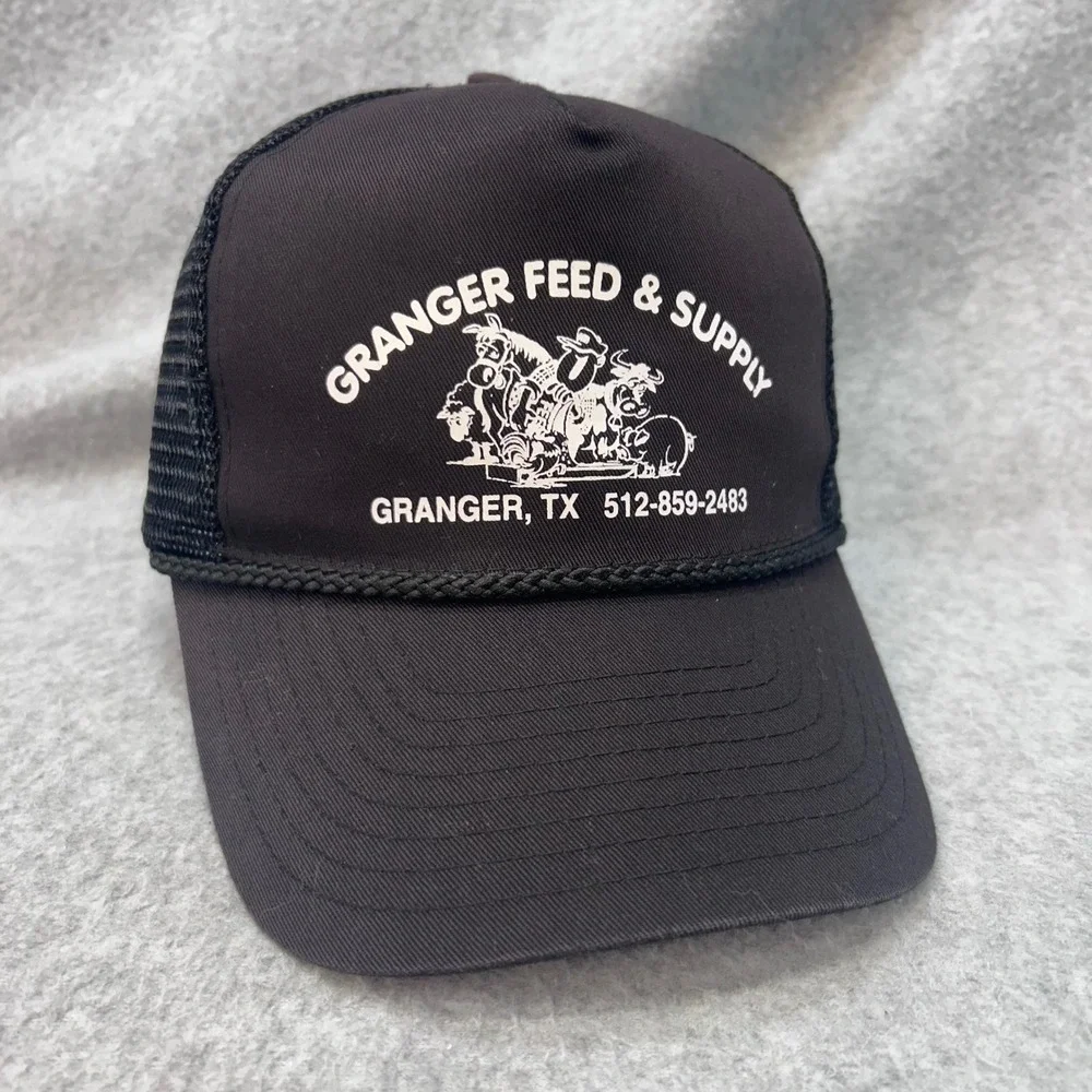 Granger Feed & Supply Mens Black Nissin Trucker Hat Mesh Snapback OSFM